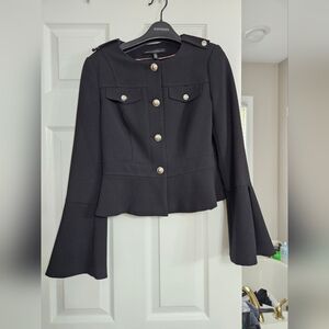 EUC White House Black Market Peplum Sleeve Military Blazer With Gold Button Sz 0